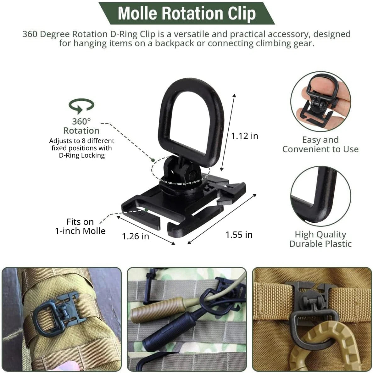 3Pcs Tactical 360 Rotation D-Ring Clips