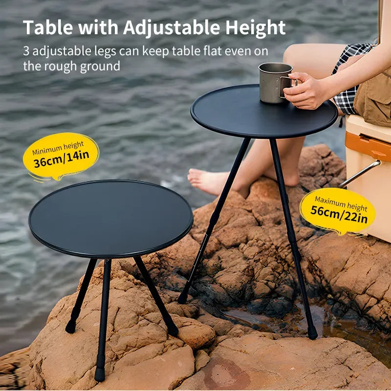 Camping Round Table with Light Stand Ultralight Portable Folding Table with Adjustable Legs