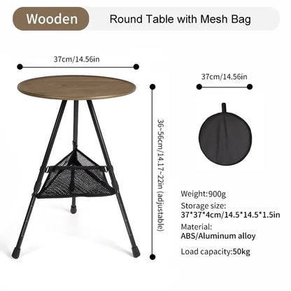 Camping Round Table with Light Stand Ultralight Portable Folding Table with Adjustable Legs