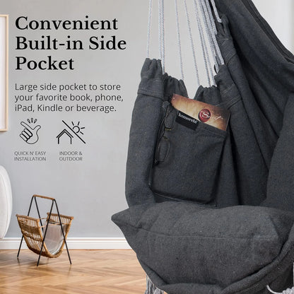 Hammock Chair Hanging Rope Swing, Max 500 Lbs