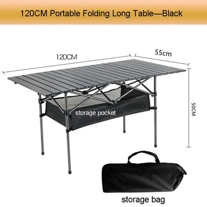 Outdoor Folding Long Table Portable Storage Black Camping Desk