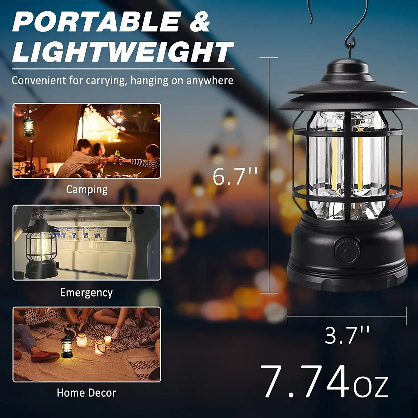 Stepless Dimming COB Portable Waterproof Rechargeable Camping Lantern