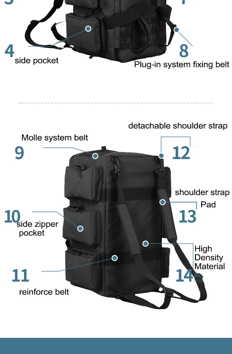 55L Luggage Duffel Bag Camping Backpack Tactical Large Bags