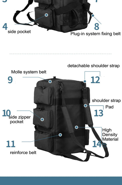 55L Luggage Duffel Bag Camping Backpack Tactical Large Bags