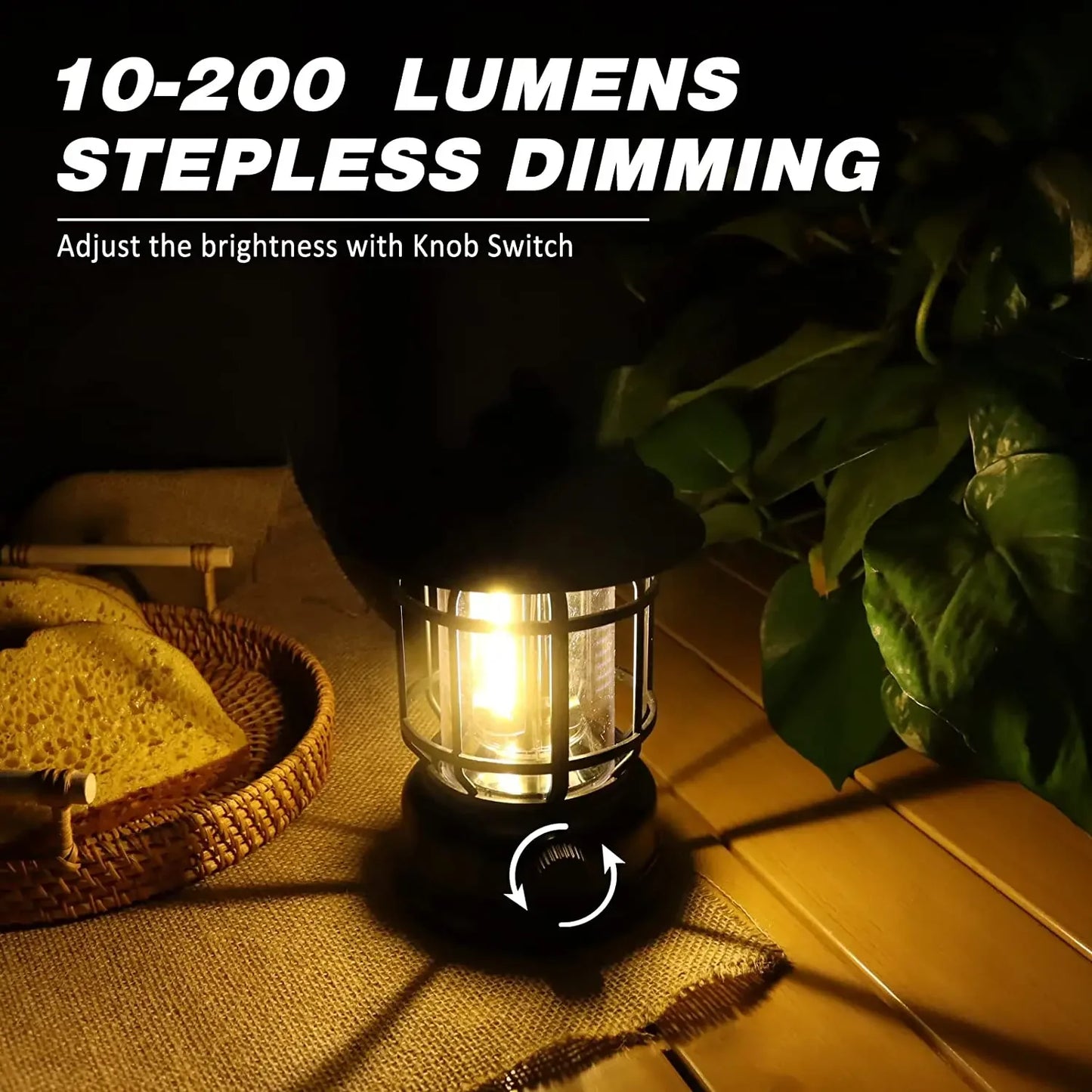 Stepless Dimming COB Portable Waterproof Rechargeable Camping Lantern