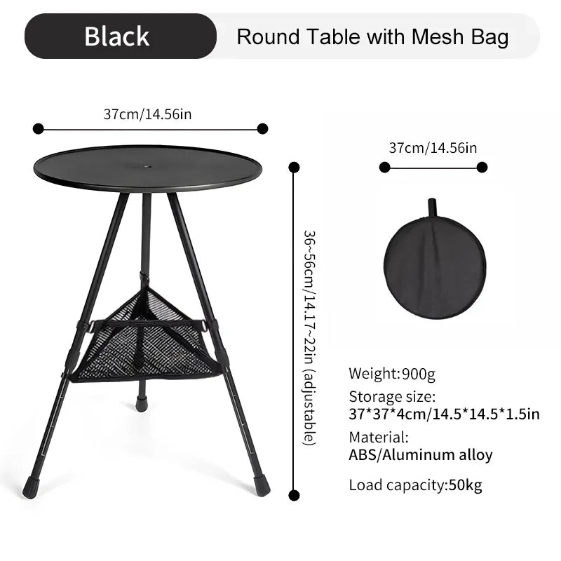 Camping Round Table with Light Stand Ultralight Portable Folding Table with Adjustable Legs