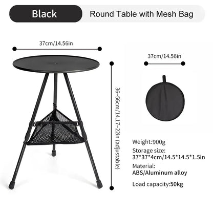 Camping Round Table with Light Stand Ultralight Portable Folding Table with Adjustable Legs
