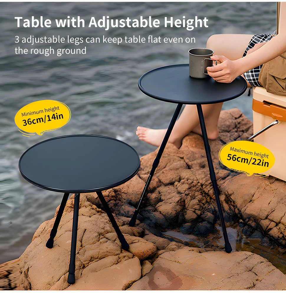 Camping Round Table with Light Stand Ultralight Portable Folding Table with Adjustable Legs