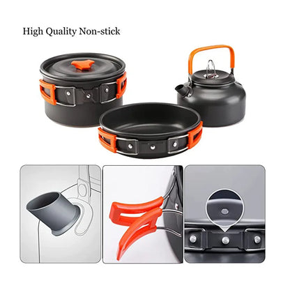 Camping Aluminum Cookware Kit Outdoor Cooking Set