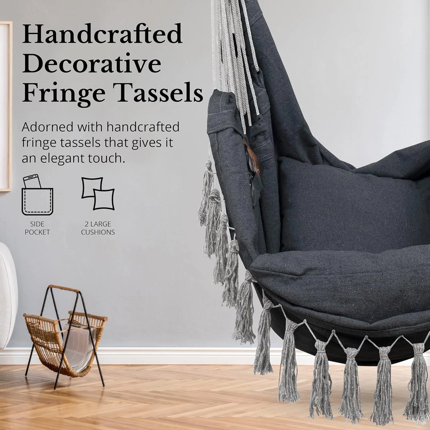 Hammock Chair Hanging Rope Swing, Max 500 Lbs