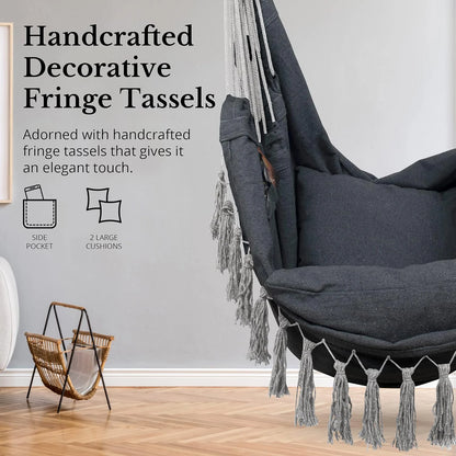Hammock Chair Hanging Rope Swing, Max 500 Lbs