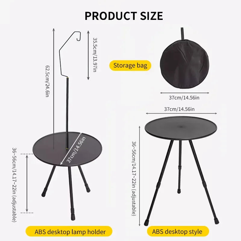 Camping Round Table with Light Stand Ultralight Portable Folding Table with Adjustable Legs