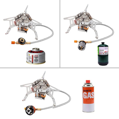3 Heads Gas Stove Tourist Camping Burners