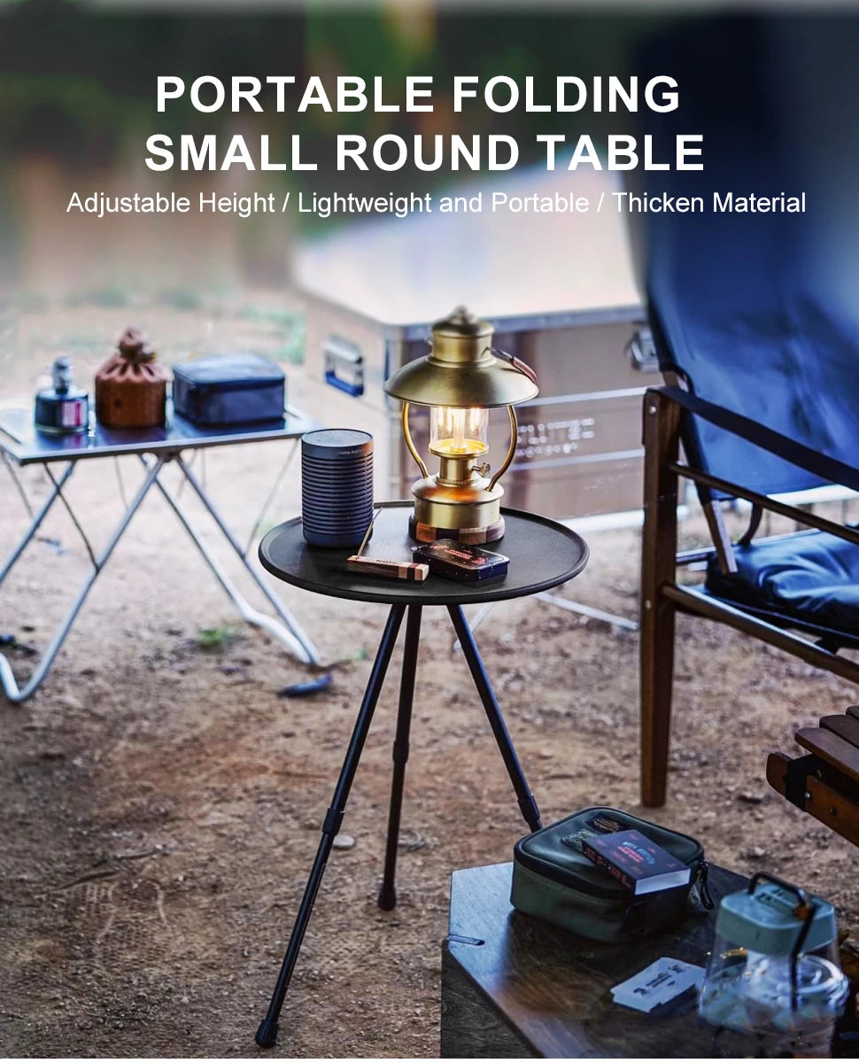 Camping Round Table with Light Stand Ultralight Portable Folding Table with Adjustable Legs
