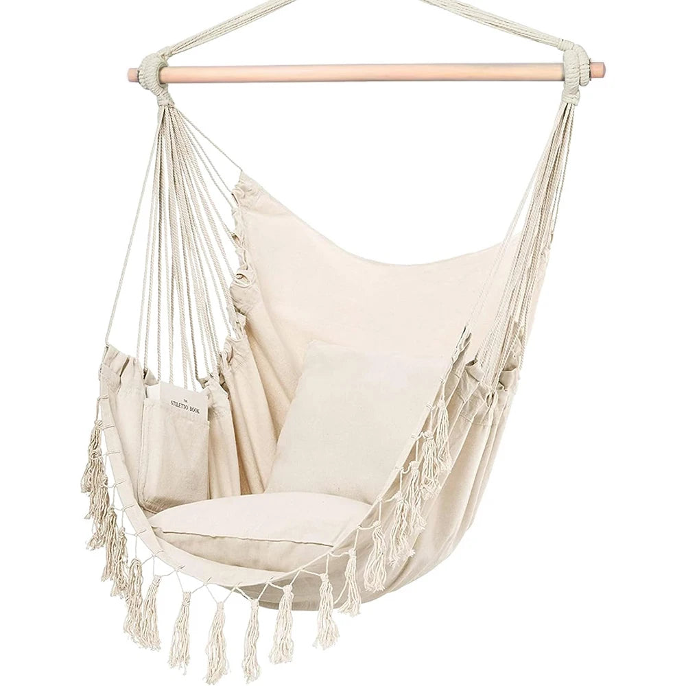 Hammock Chair Hanging Rope Swing, Max 500 Lbs