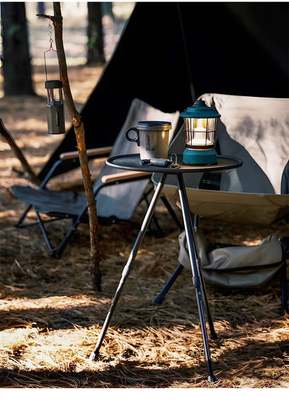 Camping Round Table with Light Stand Ultralight Portable Folding Table with Adjustable Legs