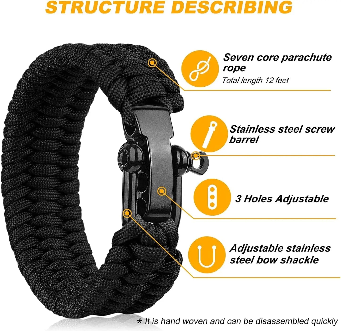 Survival Paracord Bracelet with U-Buckle