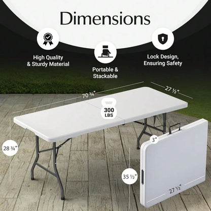 6 Feet Foldable Table with Built in Handle & Steel Legs