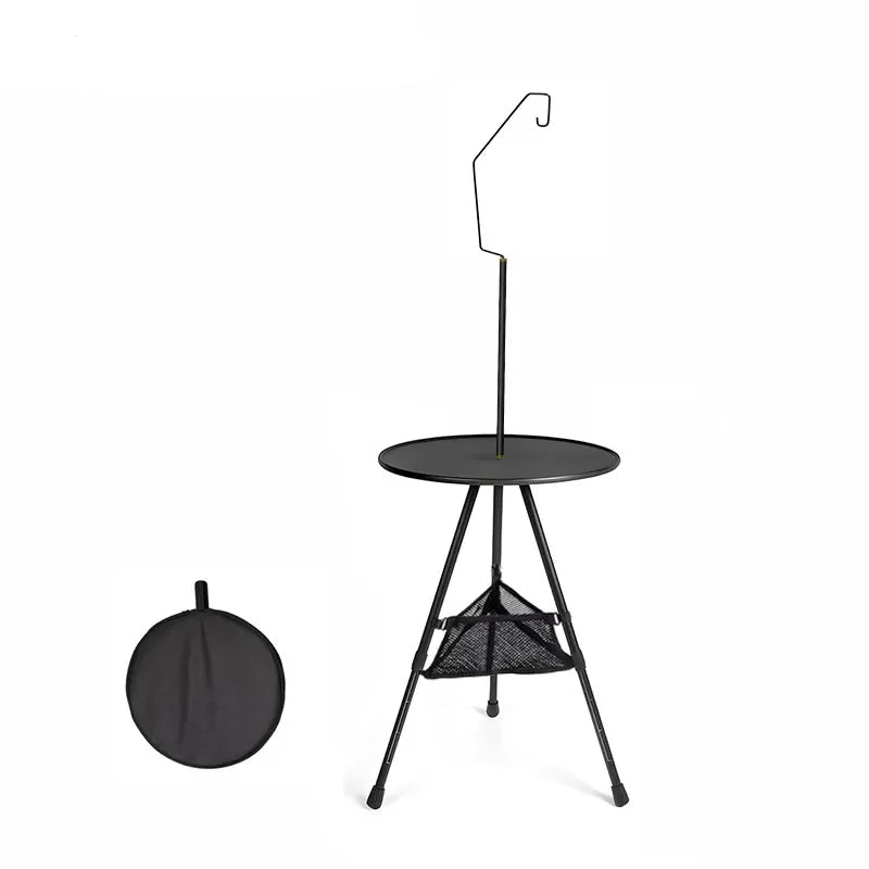 Camping Round Table with Light Stand Ultralight Portable Folding Table with Adjustable Legs