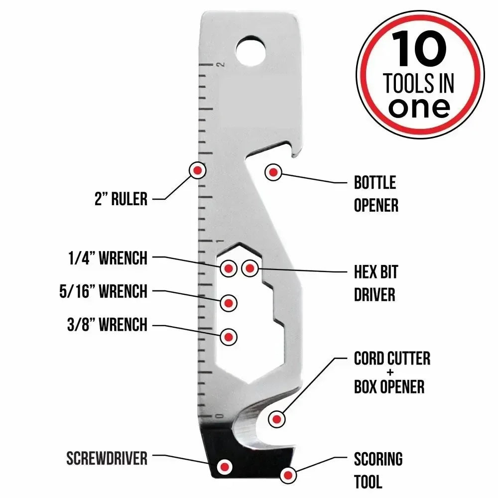 10 in 1 EDC Pocket Survival Tool Camping Equipment Bottle Opener