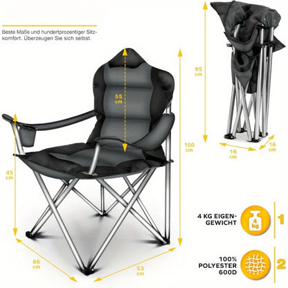 Foldable Camping Chair with Armrests and Cup Holder