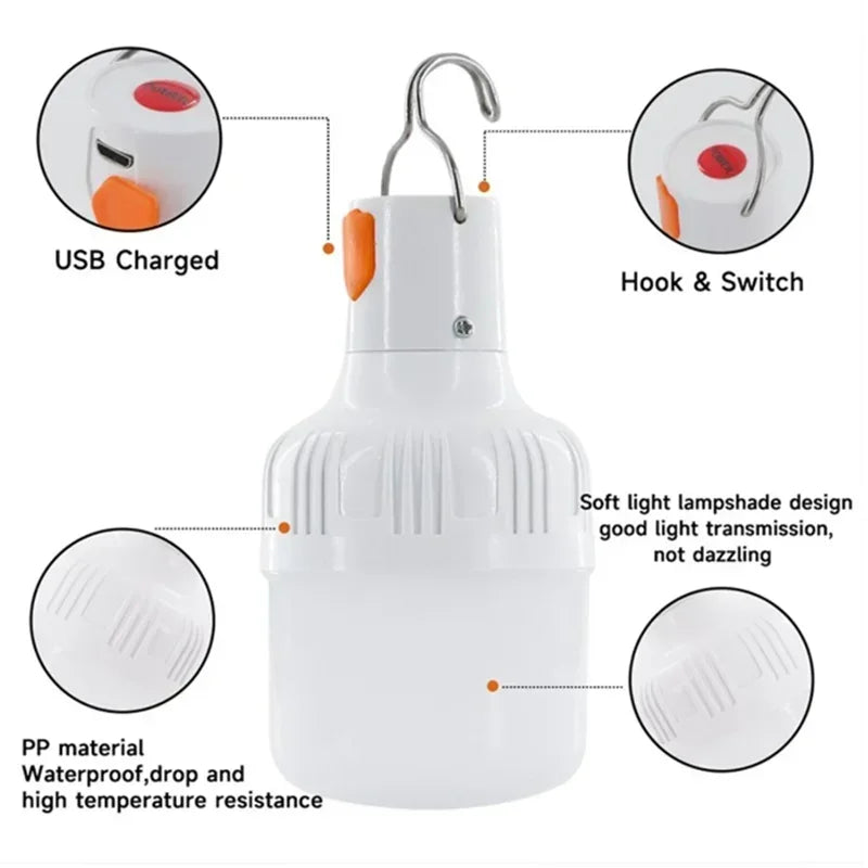 USB Rechargeable LED Lamp Outdoor Bulbs 60W Emergency Light