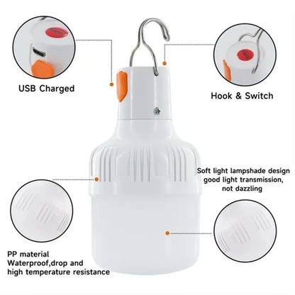 USB Rechargeable LED Lamp Outdoor Bulbs 60W Emergency Light